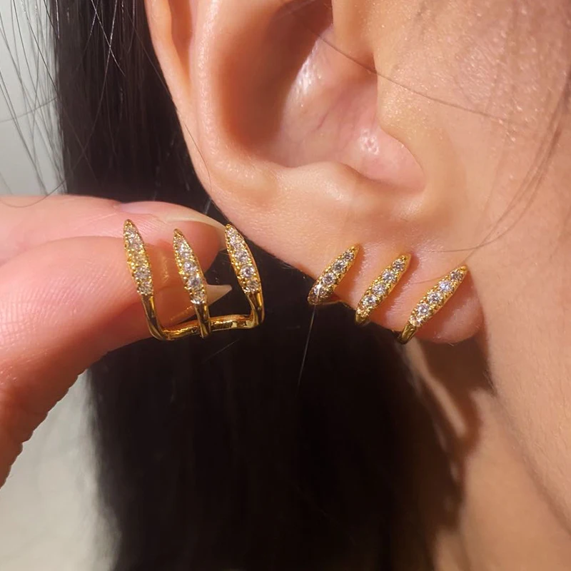 

Chic Gold Color Claw Design Stud Earrings Star Butterfly CZ Stone Crystal Party Dinner Accessories Christmas Jewelry For Women
