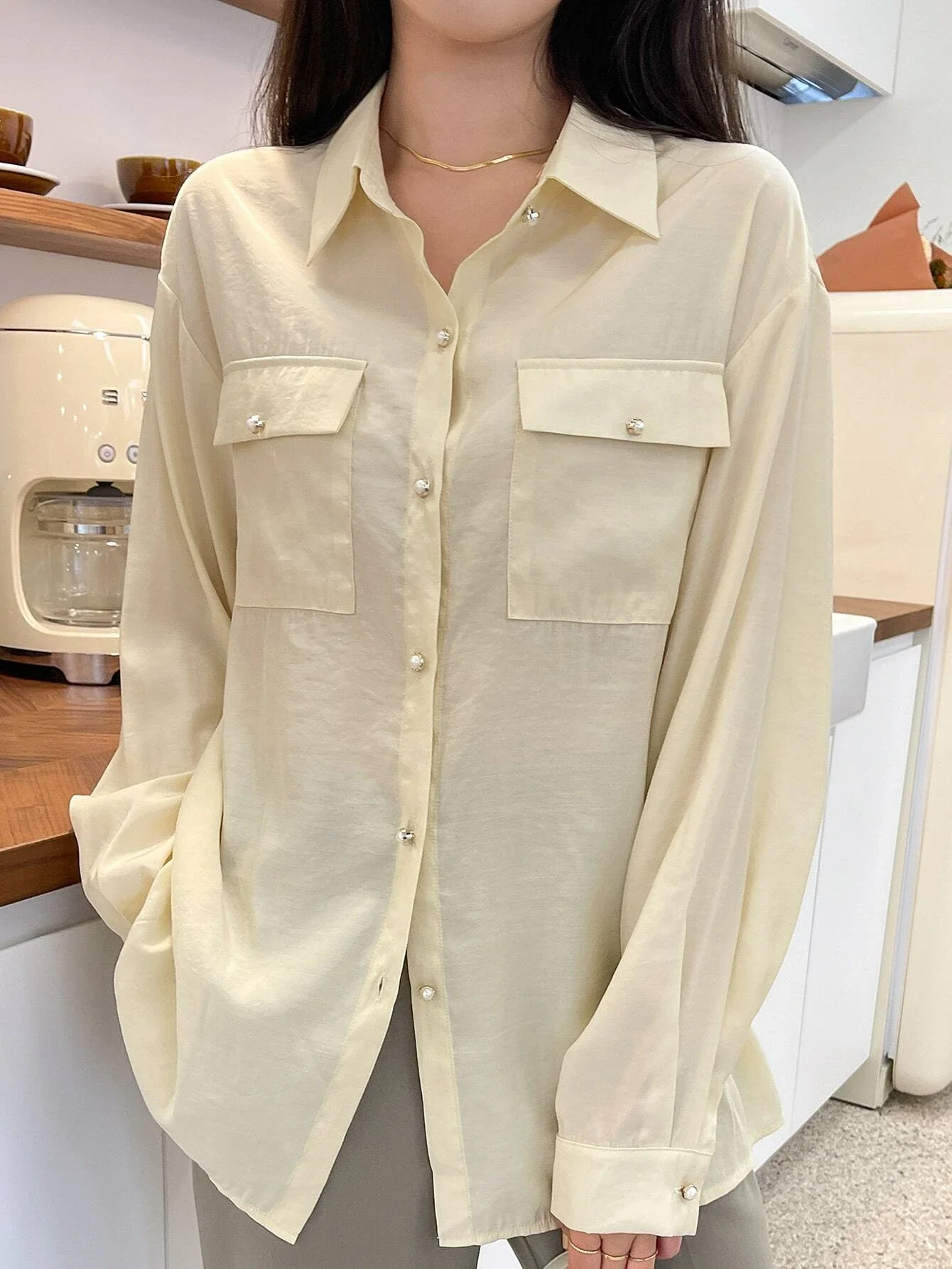 

Flap Pocket Drop Shoulder Blouse