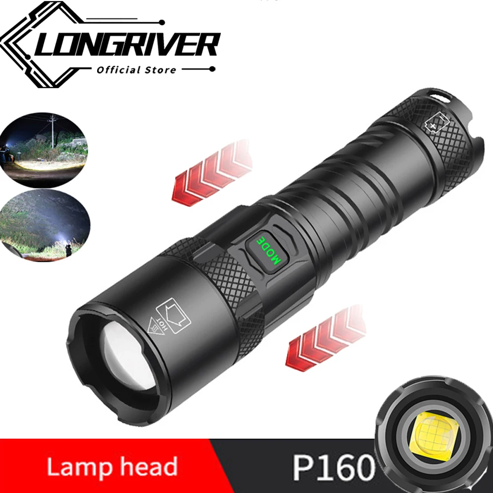 

Cross-border XHP160 LED Strong Light Flashlight XHP99 USB Rechargeable Zoom Electric Display Camping Portable Flashlight