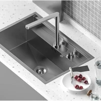 table mounted 304ss solid stainless steel l shape side lever kitchen sink faucet slim tap