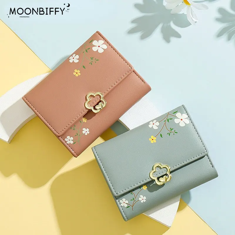 Милый короткий кошелек с принтом для женщин маленький бумажник из мягкой кожи