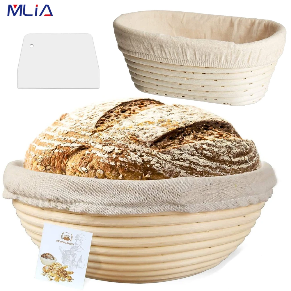 

MLIA Oval Round Banneton Proofing Basket Sourdough Natural Rattan Basket Liner Bread Baking Includes Cloth Liner, Dough Scraper