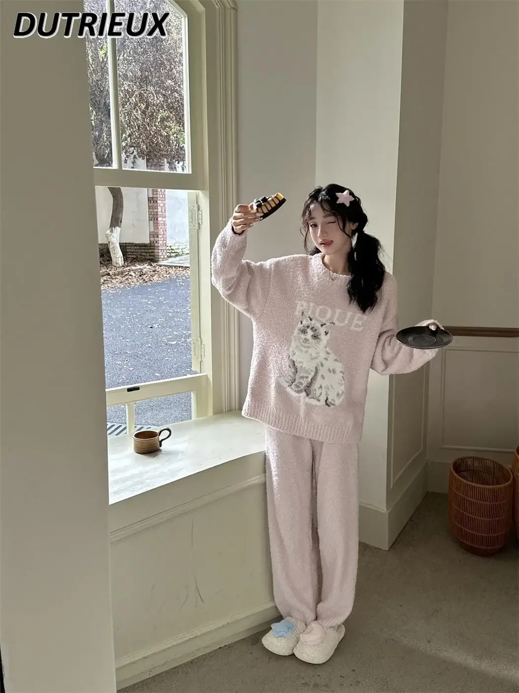 Японский мягкий осенне-зимний новый милый утолщенный теплый пижамный комплект с