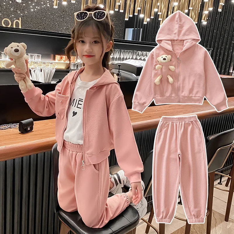 

Girls Suit Coat +Pants Cotton 2Pcs/Sets 2022 Pink Spring Autumn Thicken Sport Suits Sets Uniforms Kid Baby Children Clothing