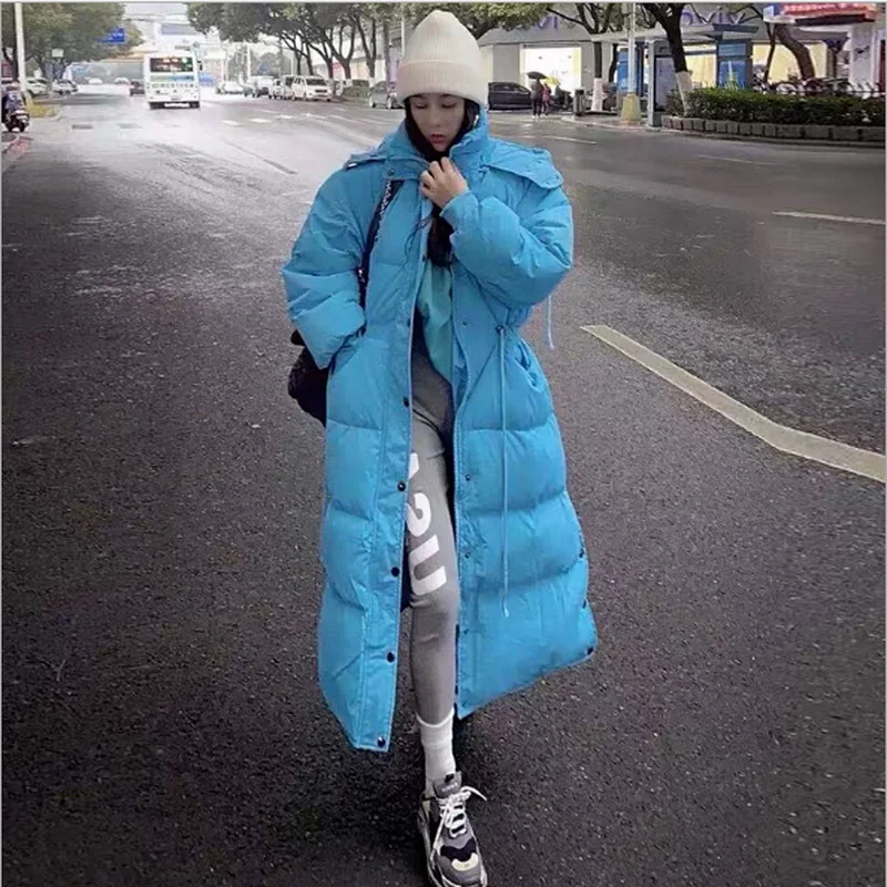Women's Down Jacket Women's Winter Korean Fashion Loose White Duck Down Jacket Thick Warm Hooded Long Parka Coat Women 2022