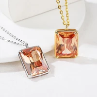 poulisa luxury big rectangle cubic zircon necklaces pendants for women birthday gift trendy green citrine color stone necklace