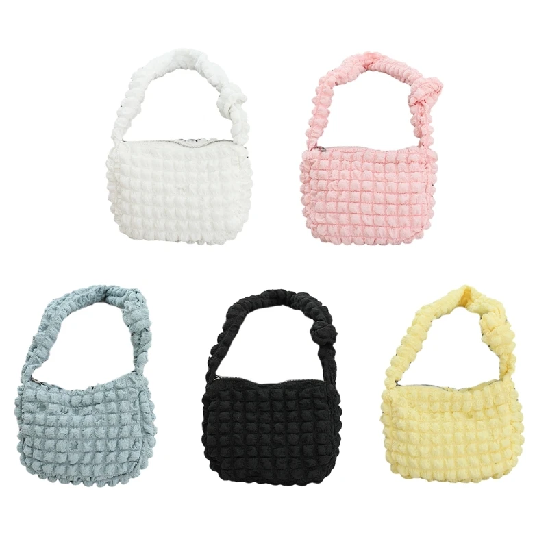 

Womens Puffer Messenger Bag Solid Color Knot Shoulder Bag Female Quilted Hobo Bag Trend Crossbody Bag Ladies Casual Bag 066F