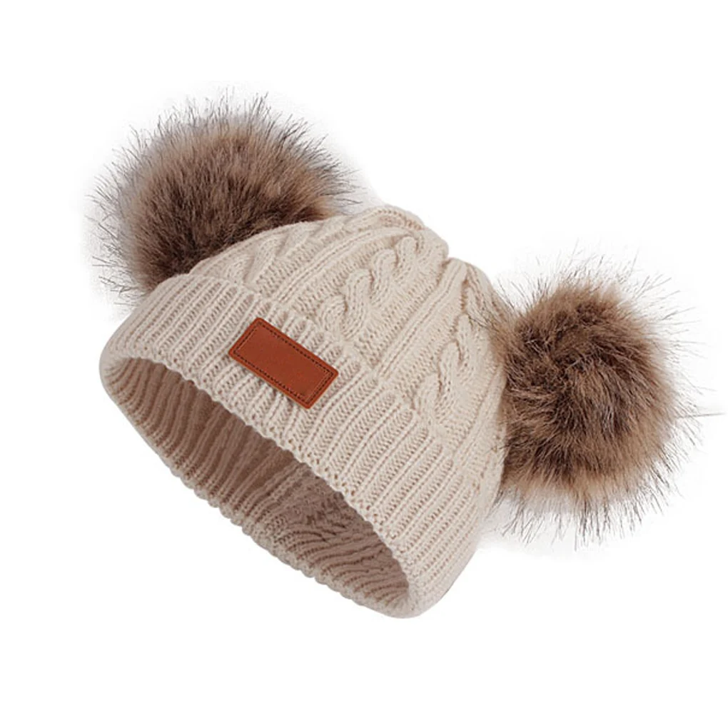 

Детская осенне-зимняя шапка, шарф, детская трикотажная шапка, милая детская шапка с двумя помпонами