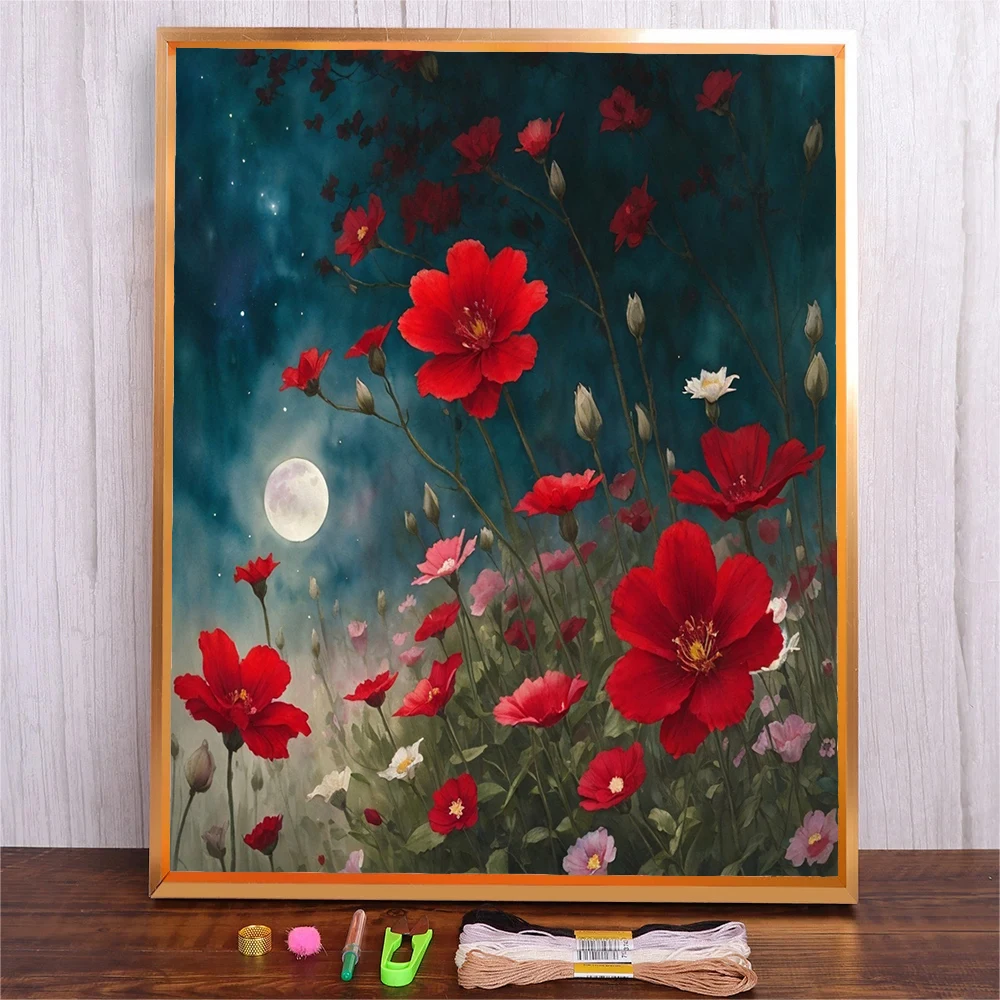 Набор для вышивки крестом сделай сам красными цветами из хлопчатобумажной нитки