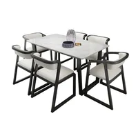 Modern convenient design dining table set round marble top metal rotating turntable with soft chairs furniture for dining room