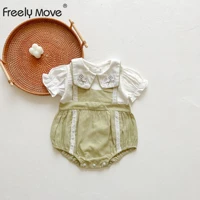 freely move 2022 baby rompers infant jumpsuit baby girls clothes summer ruffled fly sleeve turn down collar newborn baby clothes