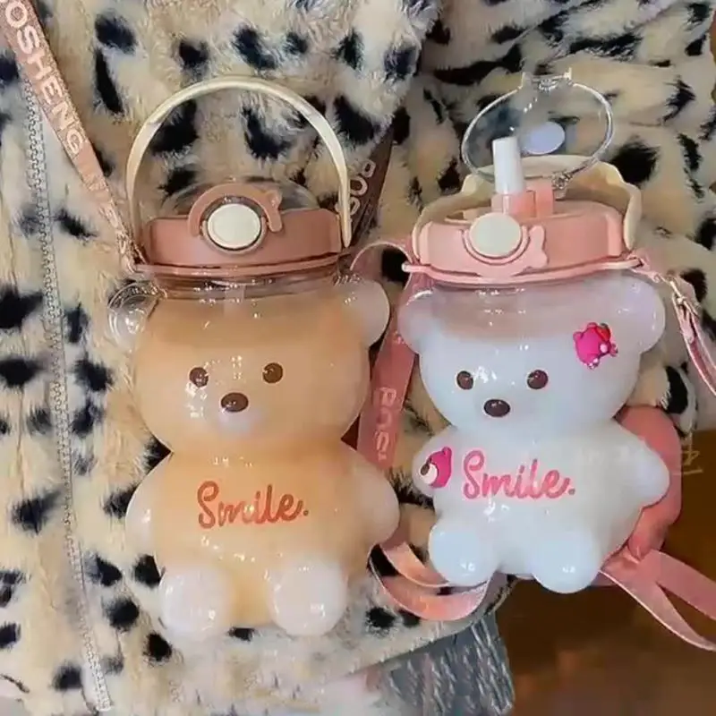 1/1.4L медведь пластиковая бутылка для воды с соломинкой портативные милые детские