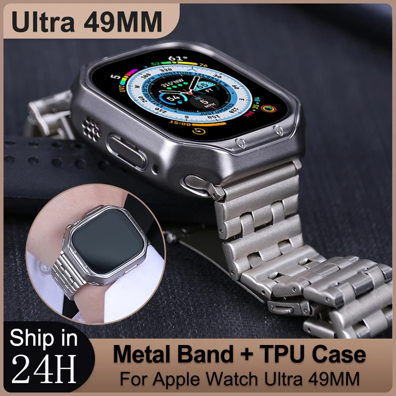 

Band+Case for Apple Watch Ultra 49Mm Stainless Steel Strap TPU Protector Bumper For Iwatch Series 49Mm Apple Ultra Watch Band
