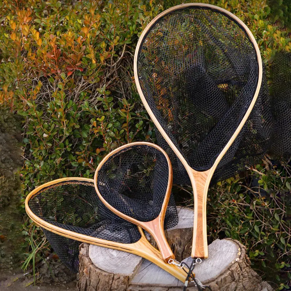 

Three Size Useful Dense Hole Fish Dipping Net Wood Handle Landing Dip Net Polished Fishing Accessory