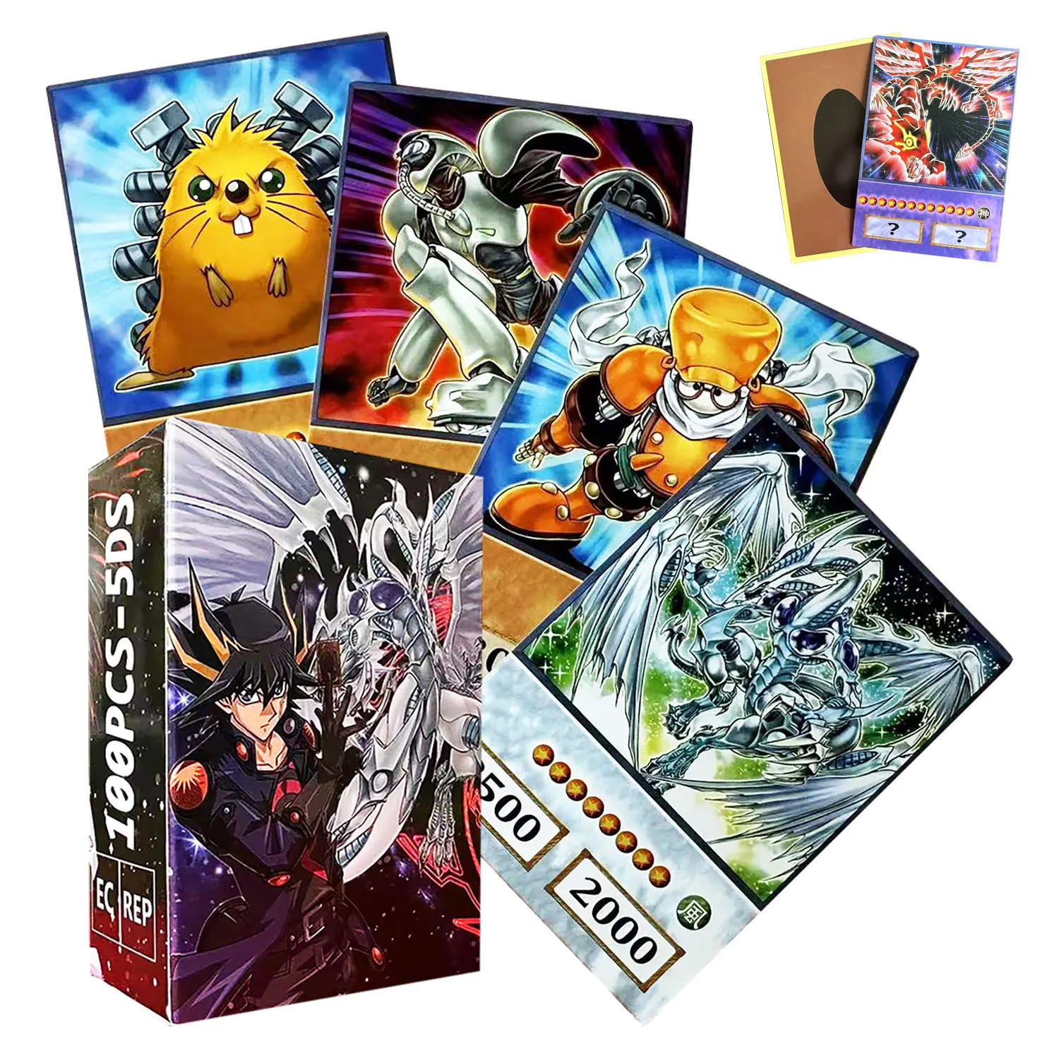 

New100pcs Yu-Gi-Oh Anime Style Cards Blue Eyes Dark Magician Exodia Obelisk Slifer Ra Yugioh 5DS Proxy DIY Card Kids Gift