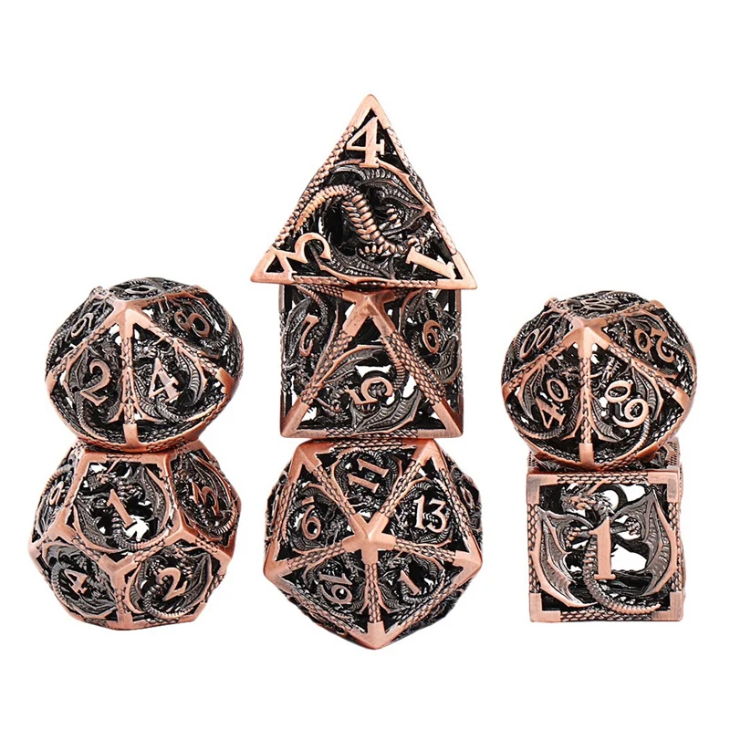 

14Pcs Mini Hollow Metal Dice Set Hollow Out Polyhedral Dice Set For Role Playing Game,Red Copper