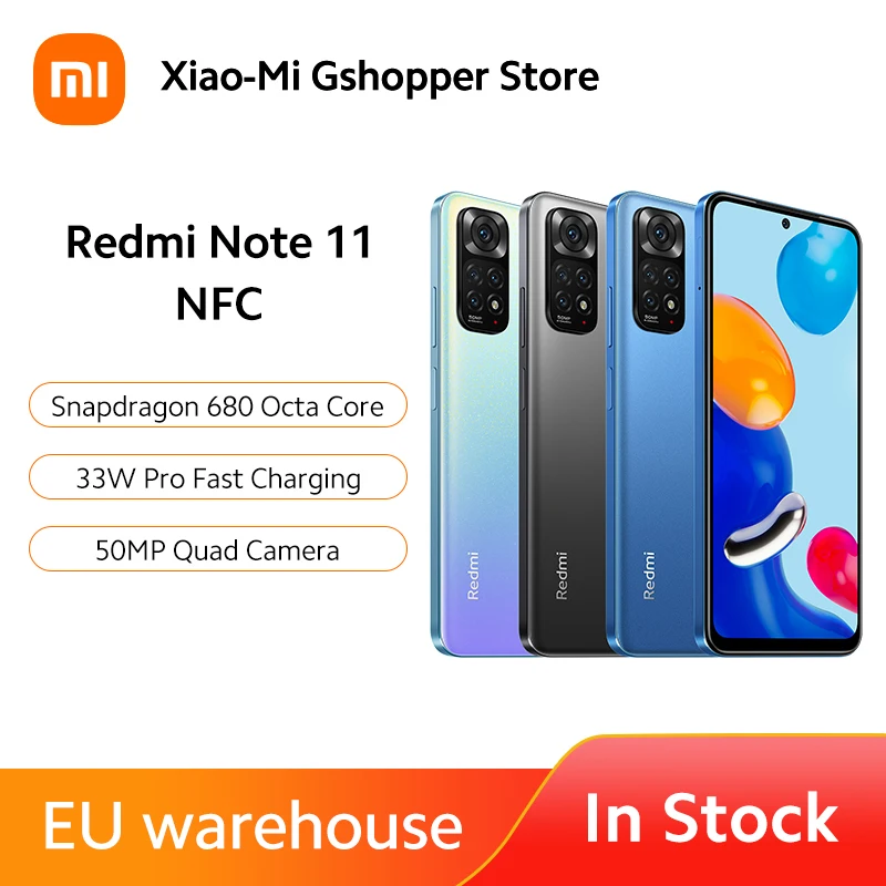 Смартфон Xiaomi Redmi Note 11 NFC Snapdragon 680 восемь ядер 33 Вт часы быстрой зарядки 50 МП четыре