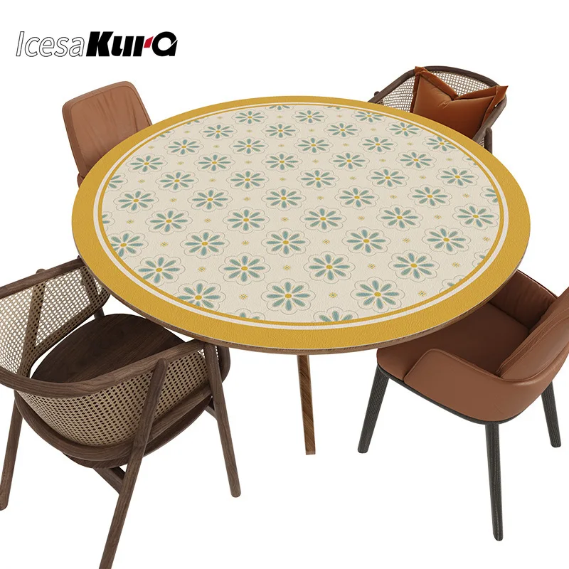 

American Ethnic Style Round Table Cloth Waterproof and Easy To Clean PVC Leather Table Mat Ins Household Round Table Mat