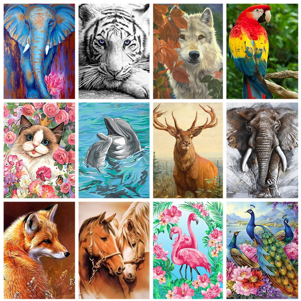 

Miaodu 5D Diamond Painting Animal Tiger Elephant Embroidery Cross Stitch Kits Parrot Deer Mosaic Rhinestone Pictures Home Decor