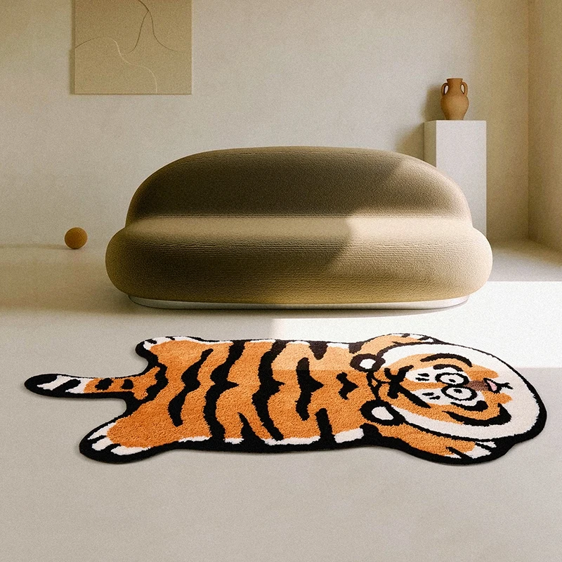 

Cartoon Tiger Rug Non-Slip Bedside Carpet Absorbent Bathroom Mat Animals Print Rugs for Kids Room Decor Cute Furry Carpets