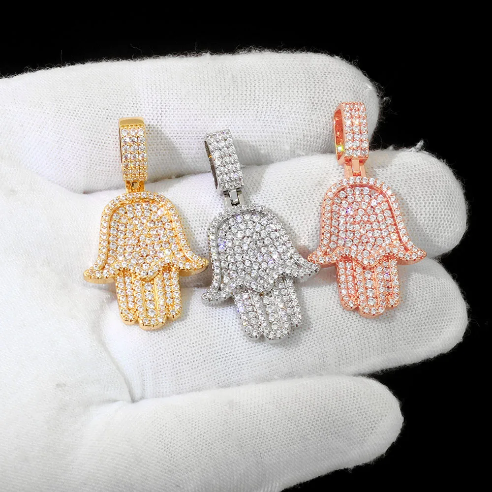 Фото Хип-хоп кулон-подвеска Hamsa Hand с фианитами для женщин и мужчин, ювелирное украшение, подарок №2