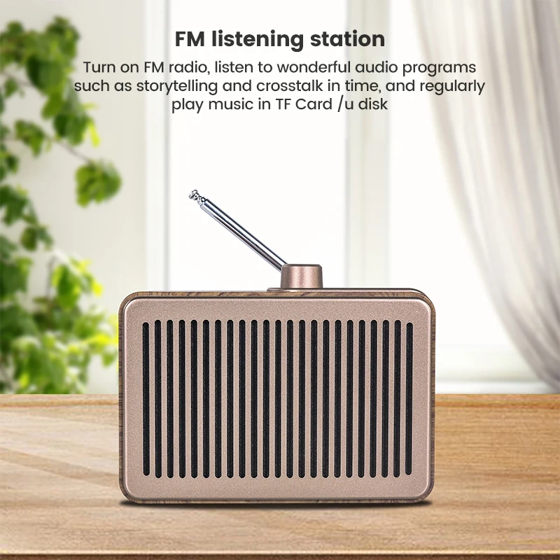 

Retro Wood Grain Bluetooth Speaker Radio Mini Wireless TF U Disk TWS Interconnect FM Radio Desktop Home Feeling Speaker