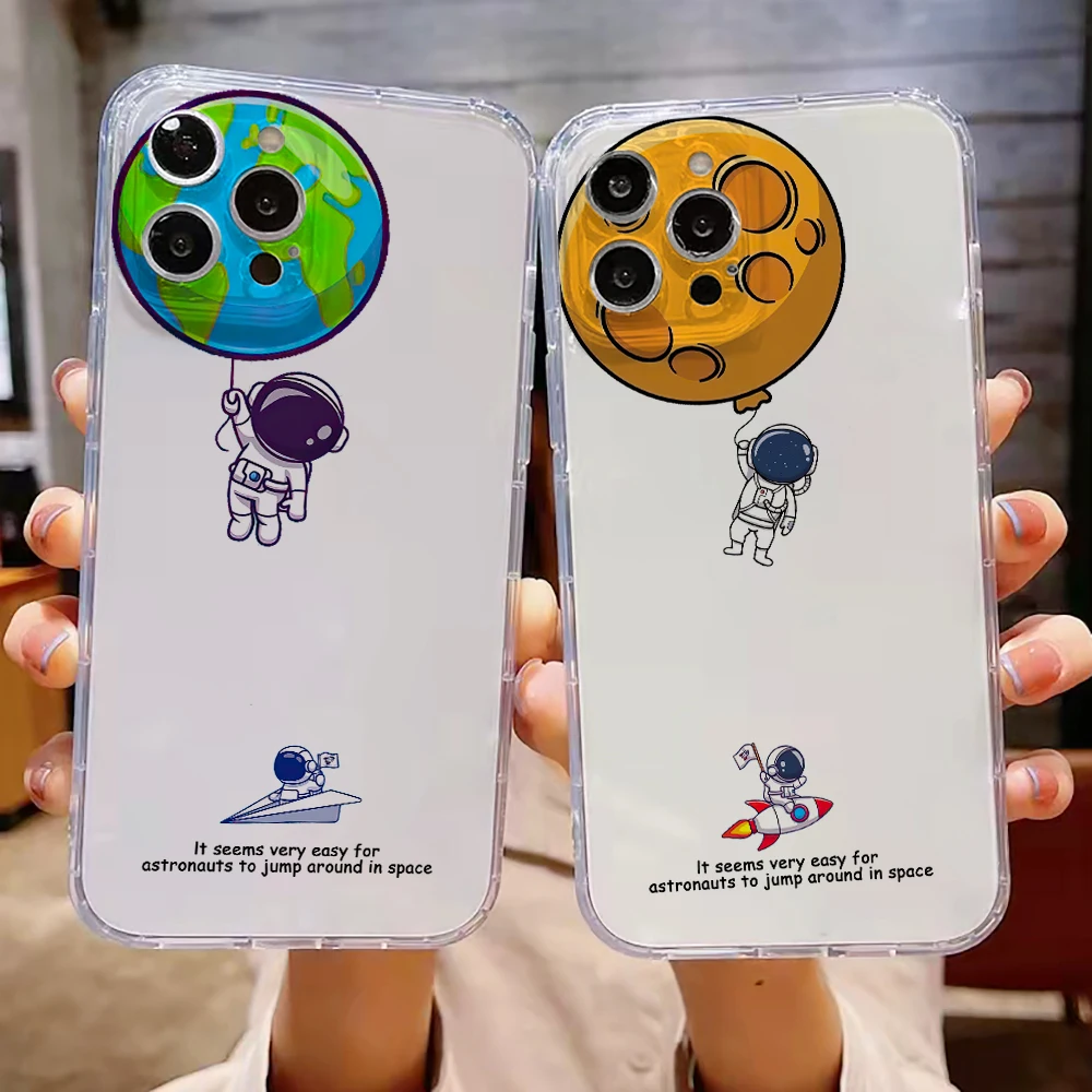 

Cartoon Astronaut Luxury Ultra Thin Clear Phone Case For Apple iPhone 13 12 11 Pro Max 12 13 Mini X XR XS Max SE 6 6s 7 8 Plus