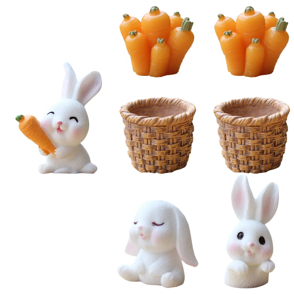 

7 Pcs Adorno Para Mesa De Mini Bunny Figurines Miniature Decoraciones Salas Casa Easter Ornament Desk Decorations