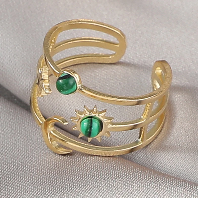 

Vintage Simple Colorful Natural Stone Inlay Opening Rings for Women Girls Trend Engagement Wedding Ring Fashion Gold Jewelry 1Pc