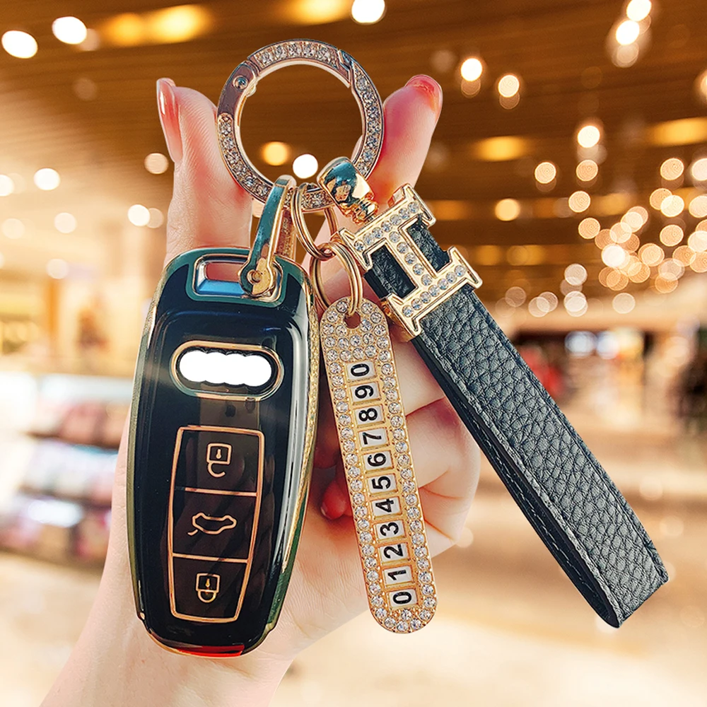 

TPU Car Key Case Cover For Audi A1 A3 A4 A5 A6 A7 A8 Quattro Q3 Q5 Q7 2009~2015 Auto Shell Accessories Car Styling Keychain