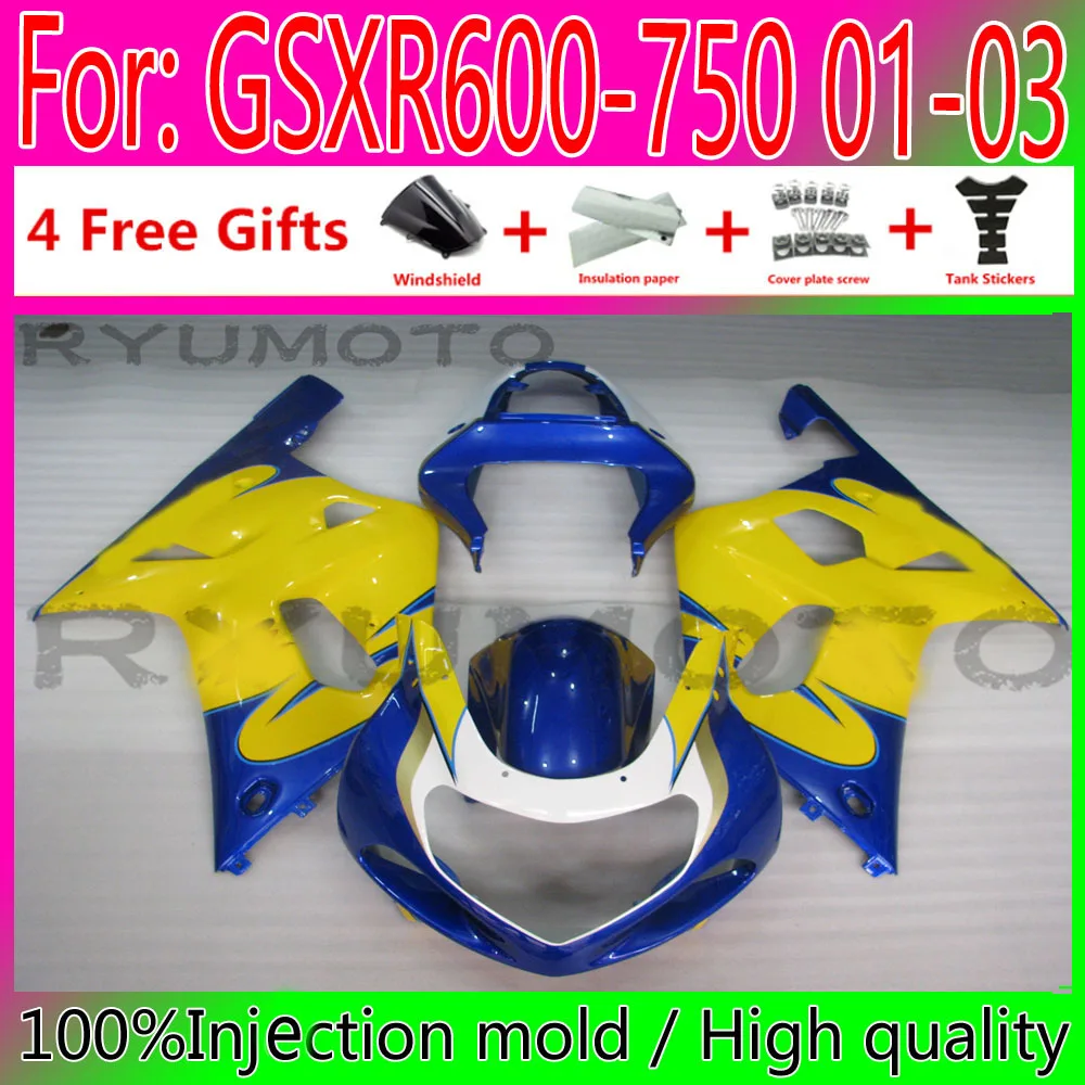 

NEW ABS Injection mold Fairings Kit For Suzuki GSXR600 750 GSXR 600 K1 2001 2002 2003 01 02 03 bodywork Fairing yellow bule