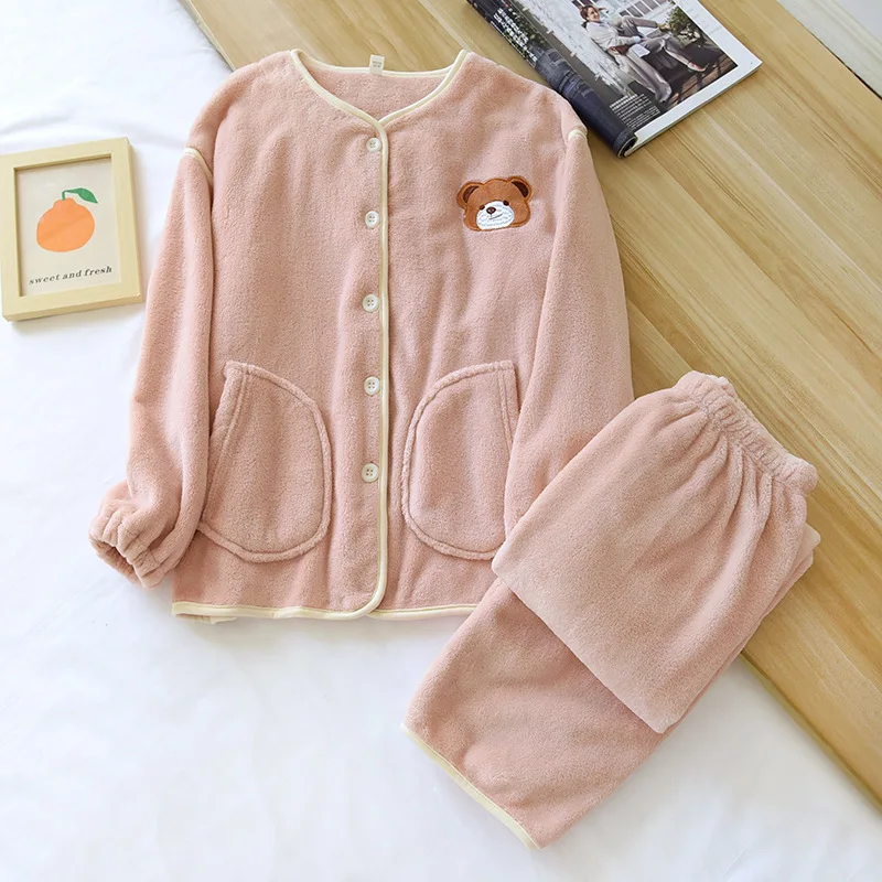 

Зимняя Пижама, Женский фланелевый костюм с длинным рукавом, бархатная утепленная Милая утепленная Домашняя одежда с мультяшным рисунком, ж...