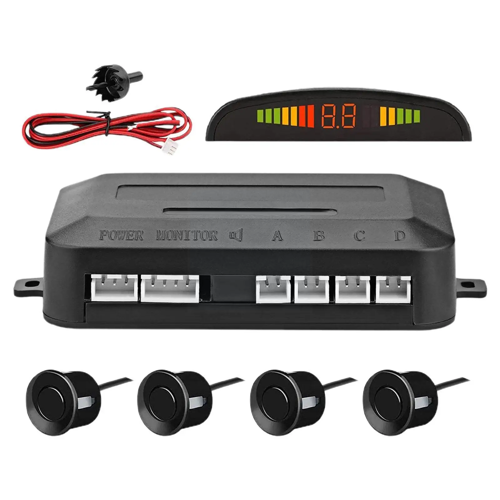 

Car LED Parking Sensor Kit 4 Sensors 22mm Reversing Alert System Indicator Sound Radar H5O0