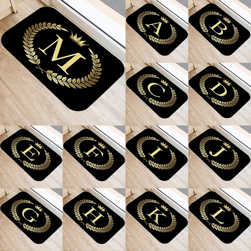 

Black Golden Crown Printed Letter Kitchen Entrance Door Mat Coral Fleece Blanket Starter Mat Anti-Slip Rug Kitchen Rugs 40X60cm
