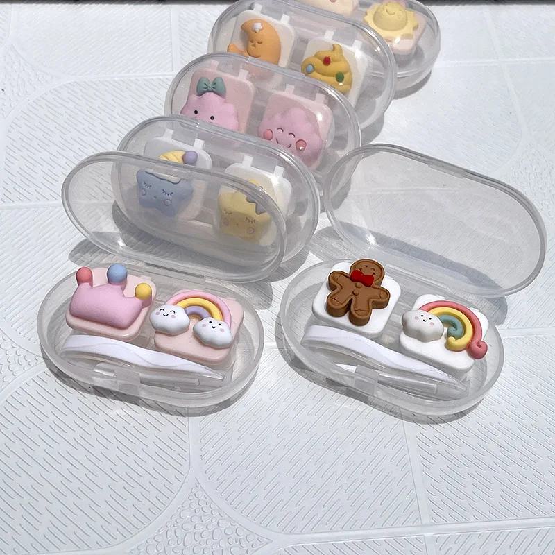 

Women Color Contact Lenses Case Cute Rainbow Cake Gingerbread Cloud Contact Lens Box Container