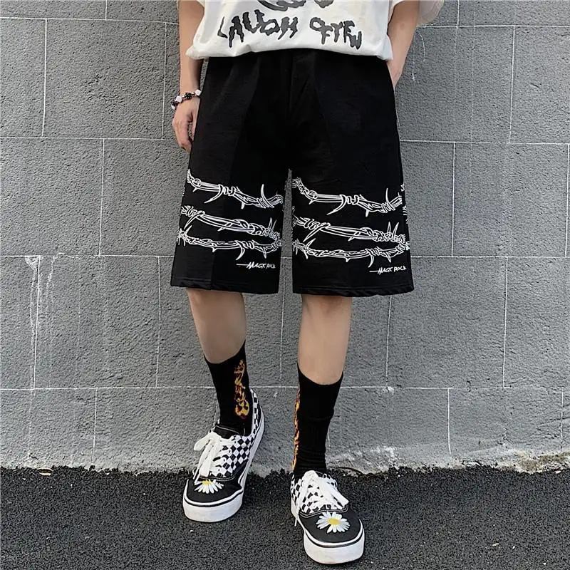 

Шорты женские/мужские с узором в стиле Харадзюку, уличная одежда с цепочкой, эластичные Джоггеры в стиле хип-хоп, лето 2021