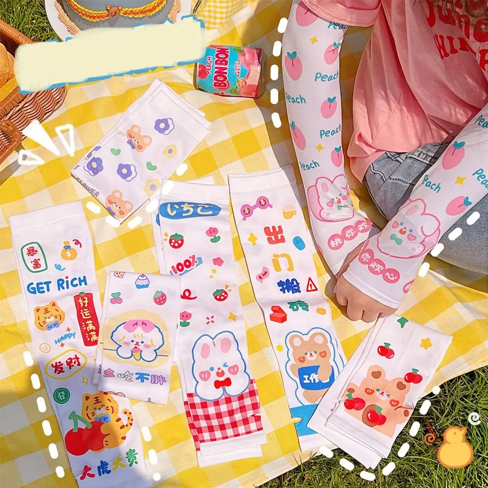 

Милые Мультяшные солнцезащитные рукава Мягкие защитные нарукавники из ледяного шелка Простые Модные рукава с принтом кролика