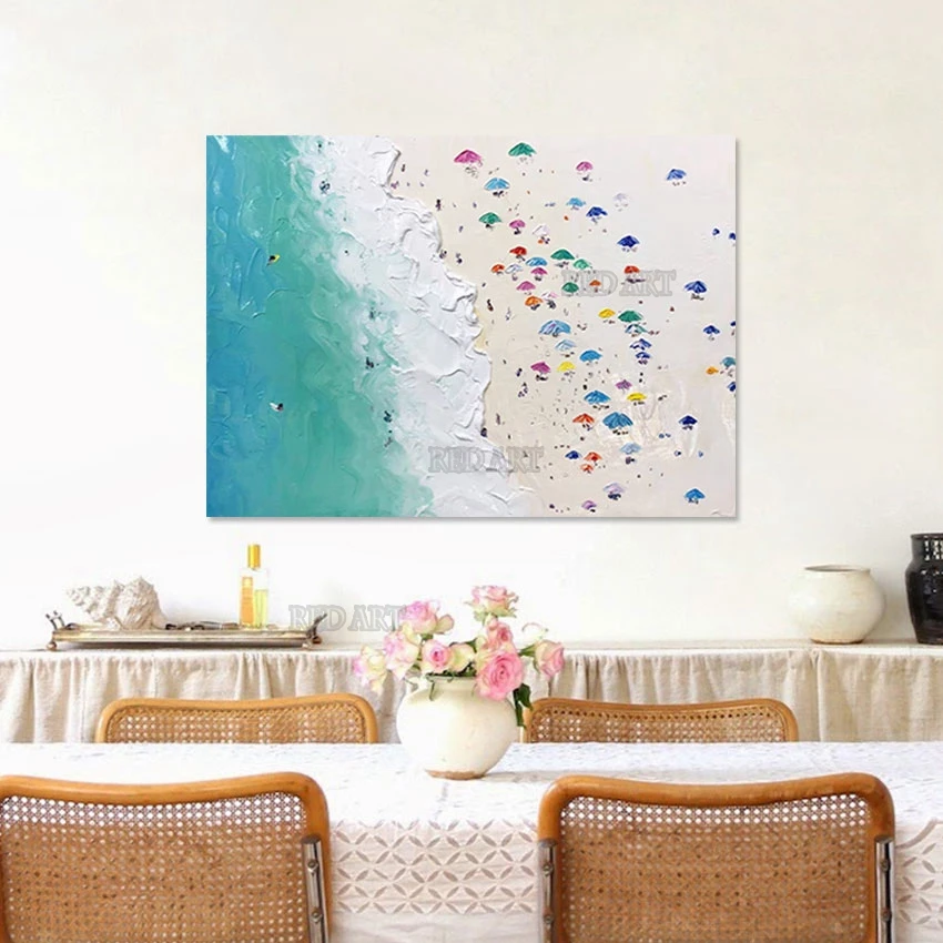 Толстая Текстура картина маслом на холсте пляжная волна Картина абстрактный