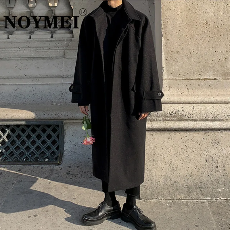 

NOYMEI Mixtures Coat Men's Winter New Woolen Long Coat Korean Style Loose Single Breasted Fashion Thickened Overcoat WA2283