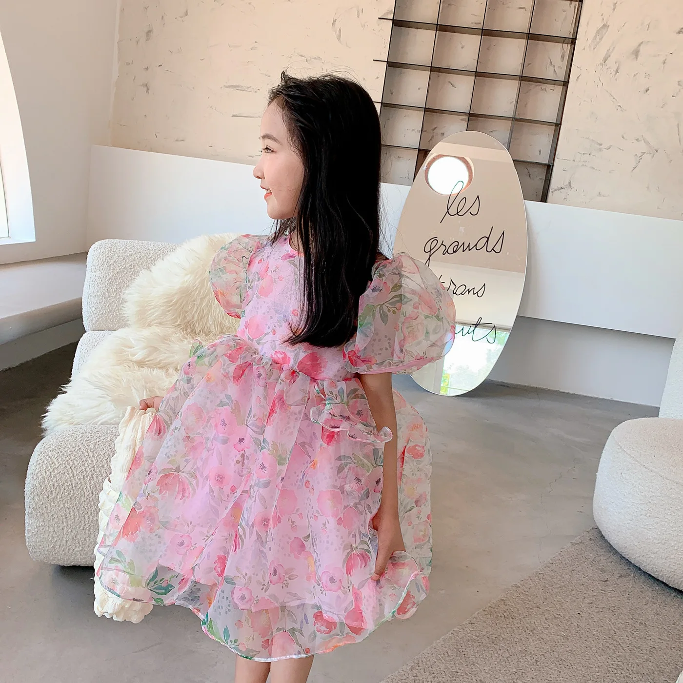 

Новинка лета 2022, платье для девочек с большими цветами, детское шифоновое летнее вечерние для вечеринки в честь Дня рождения, детское платье...