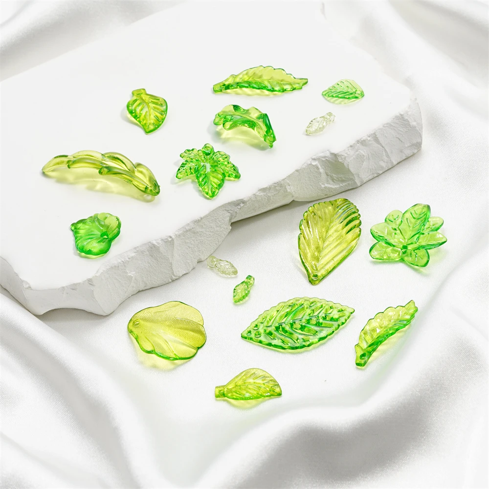 10-100 шт. бусины-подвески с зелеными акриловыми листьями