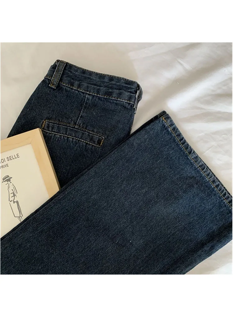 

Синие джинсы в стиле Харадзюку, женские винтажные уличные шикарные брюки в стиле бойфренд, уличная одежда с высокой талией, универсальные с...
