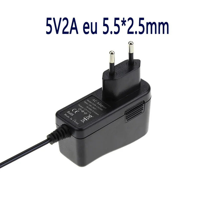 

5V 2A Adaptador convertidor de corriente alterna, fuente de alimentación con enchufe europeo DC 100mm x 240mm, 5V2A, 5.5*2.5mm