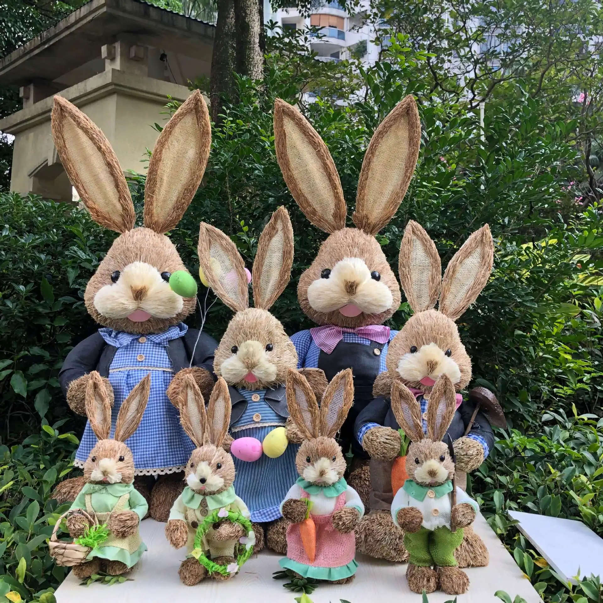 

35cm Straw Rabbit Handmade Home Garden Decorations 2023 Easter Party Bunny Statues Pastoral Retro Style Gift Happy Wedding Props
