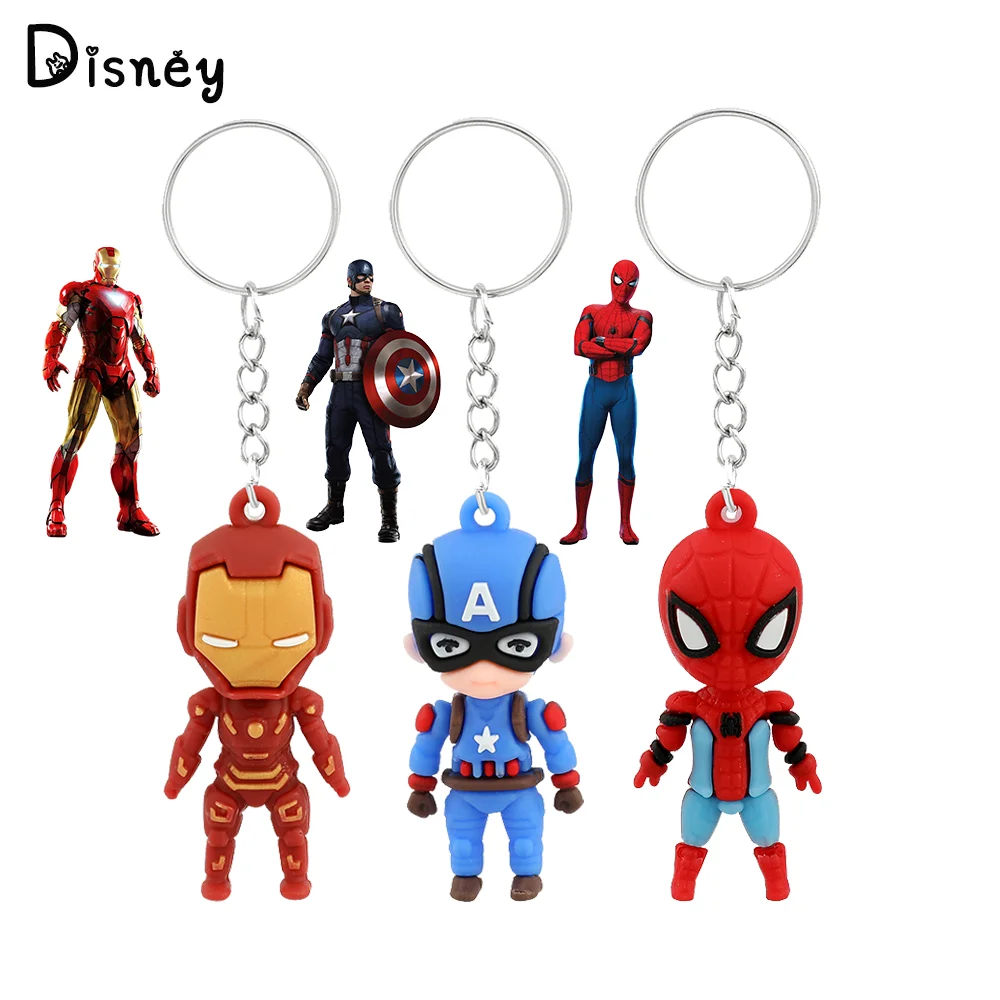 

Marvel Superhero The Avengers Keychain Spiderman Captain America Silicone Pendant Keyring Car Key Chain Backpack Accessories