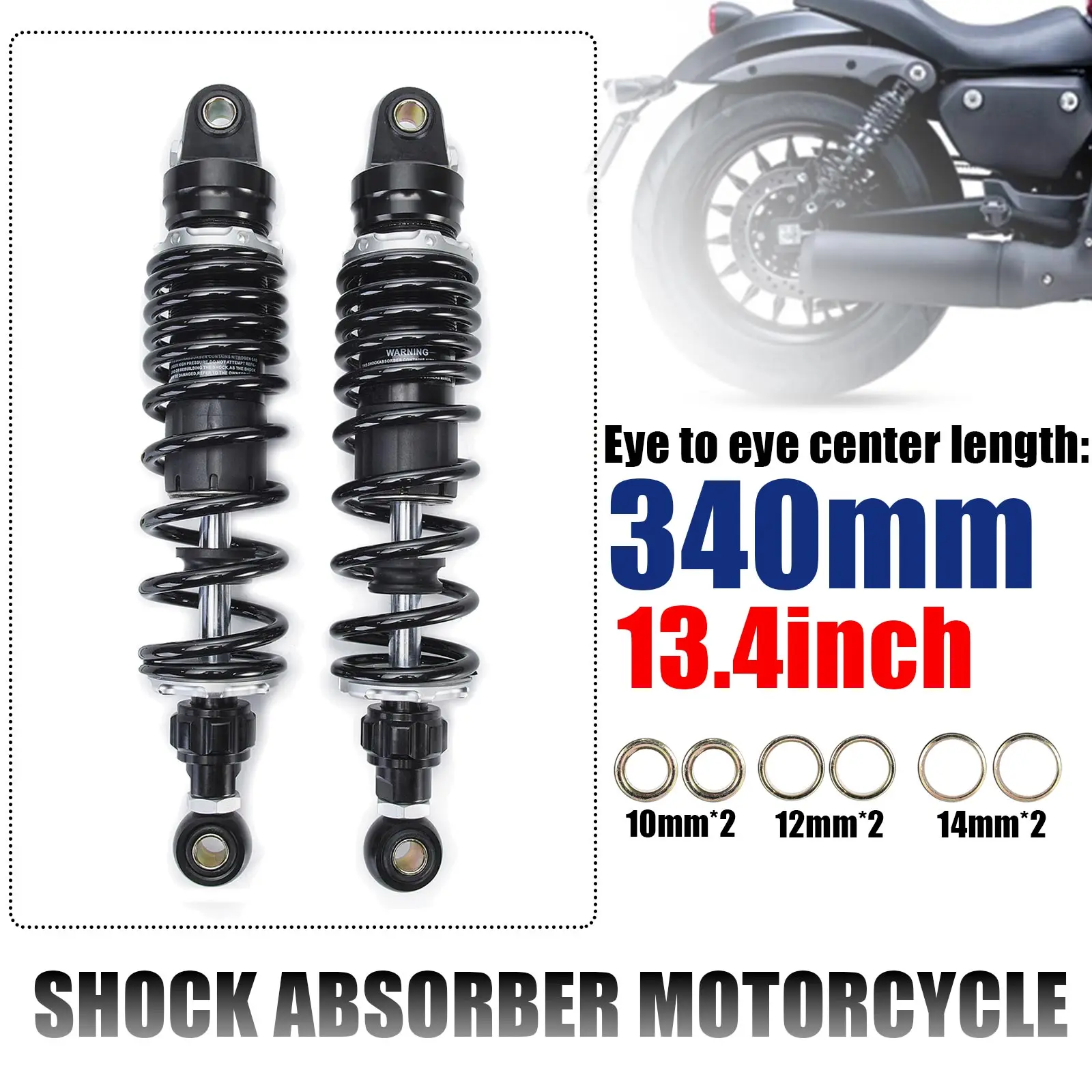 

340mm 13.4 inch Motorcycle Bike Motors Moped Scooter Shock Absorber Rear Suspension Bumper Damping Lowering Kits Spring 7mm 2pcs