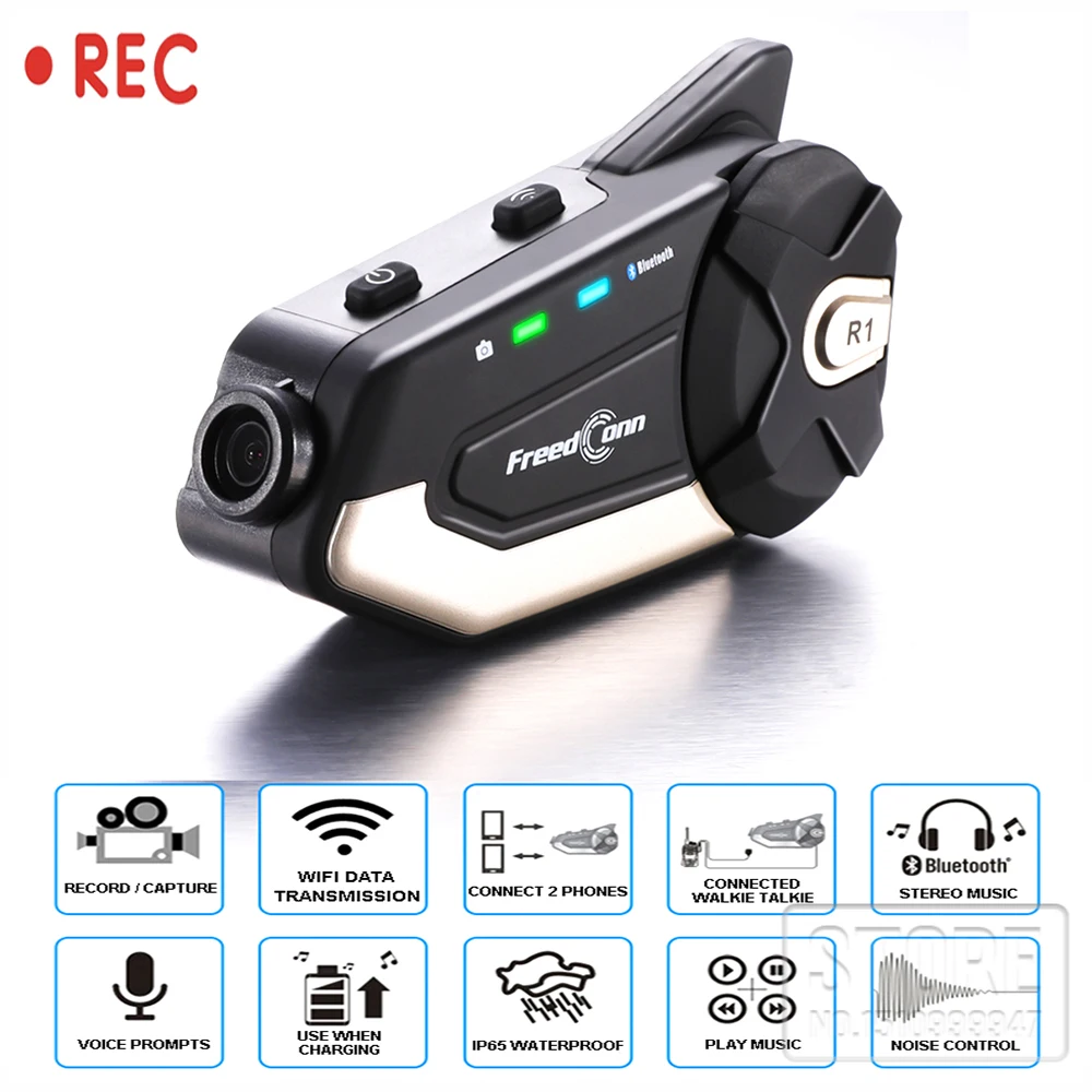 

FREEDCONN Motorcycle Helmet Bluetooth-compatible Headset Camera 1080P HD Wireless WiFi BT 4.1 App Tacking for Helmet Rider