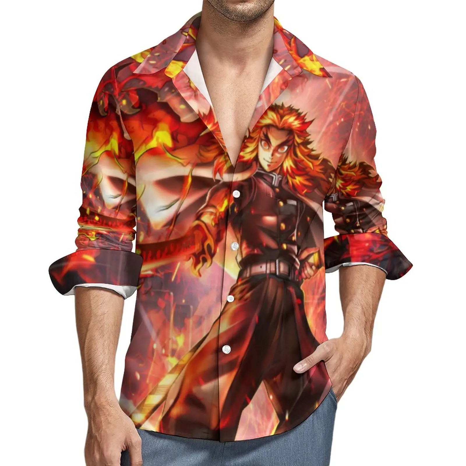 

Мужские повседневные рубашки с длинным рукавом, в стиле аниме