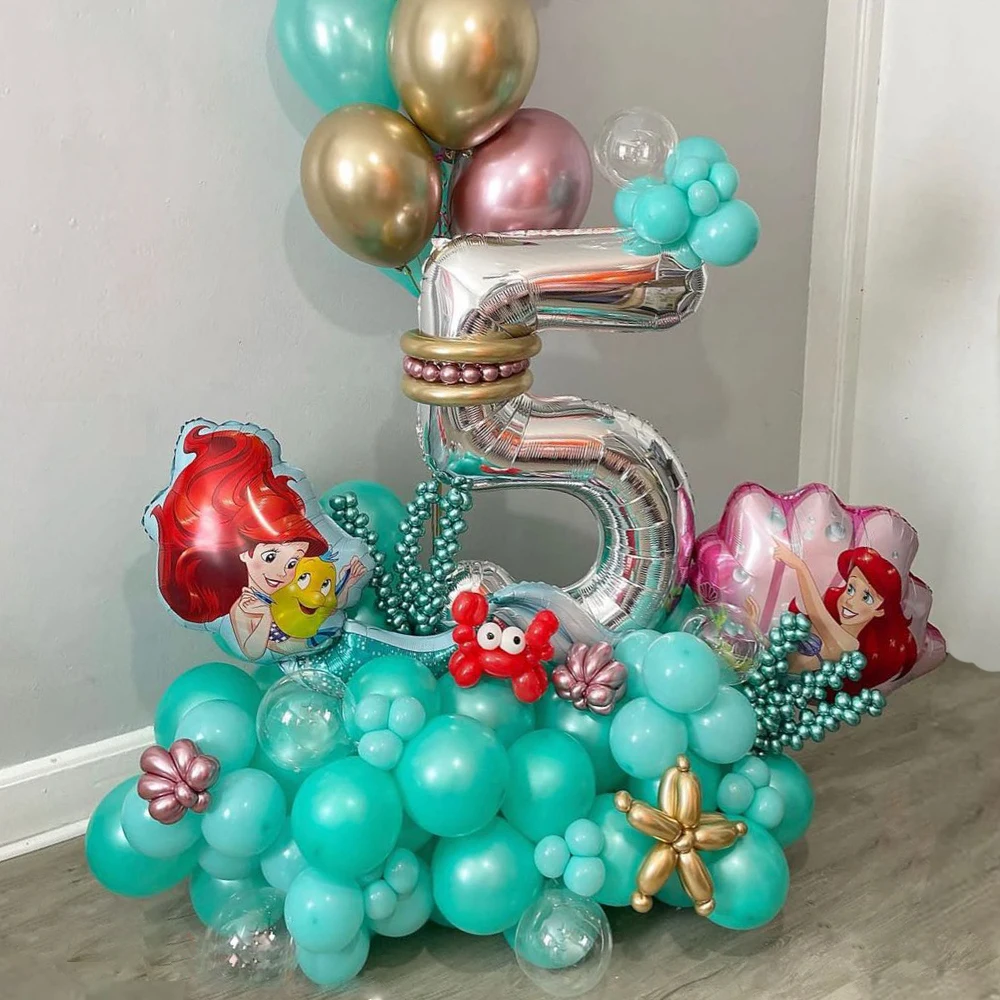 

53Pcs/Set Disney Theme Princess Little Mermaid Ariel Foil Balloons Shell Balloons 32inch Number Ball Birthday Baby Shower Decor