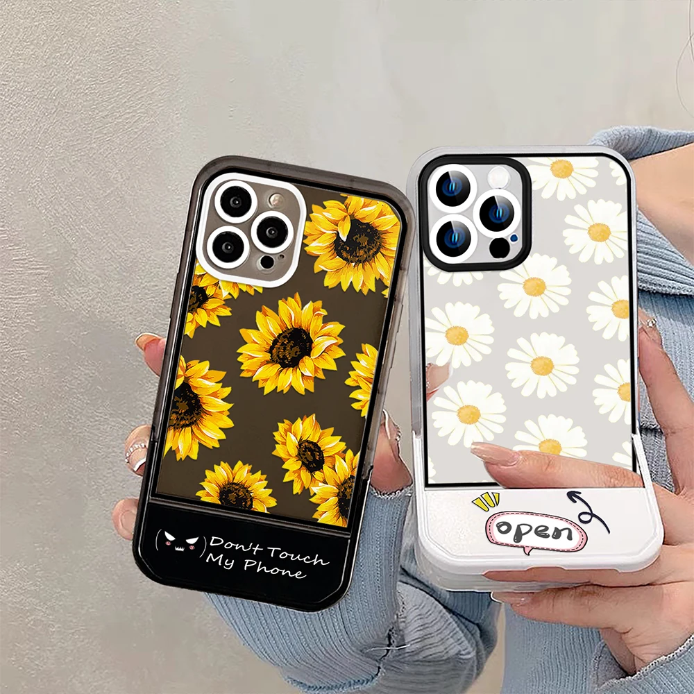 

Daisy Floral Stand Holder Case for iPhone 14ProMax 14Plus 13 12 11 Pro Max Luxury Transparent Color Soft Silicone Cover Capinha